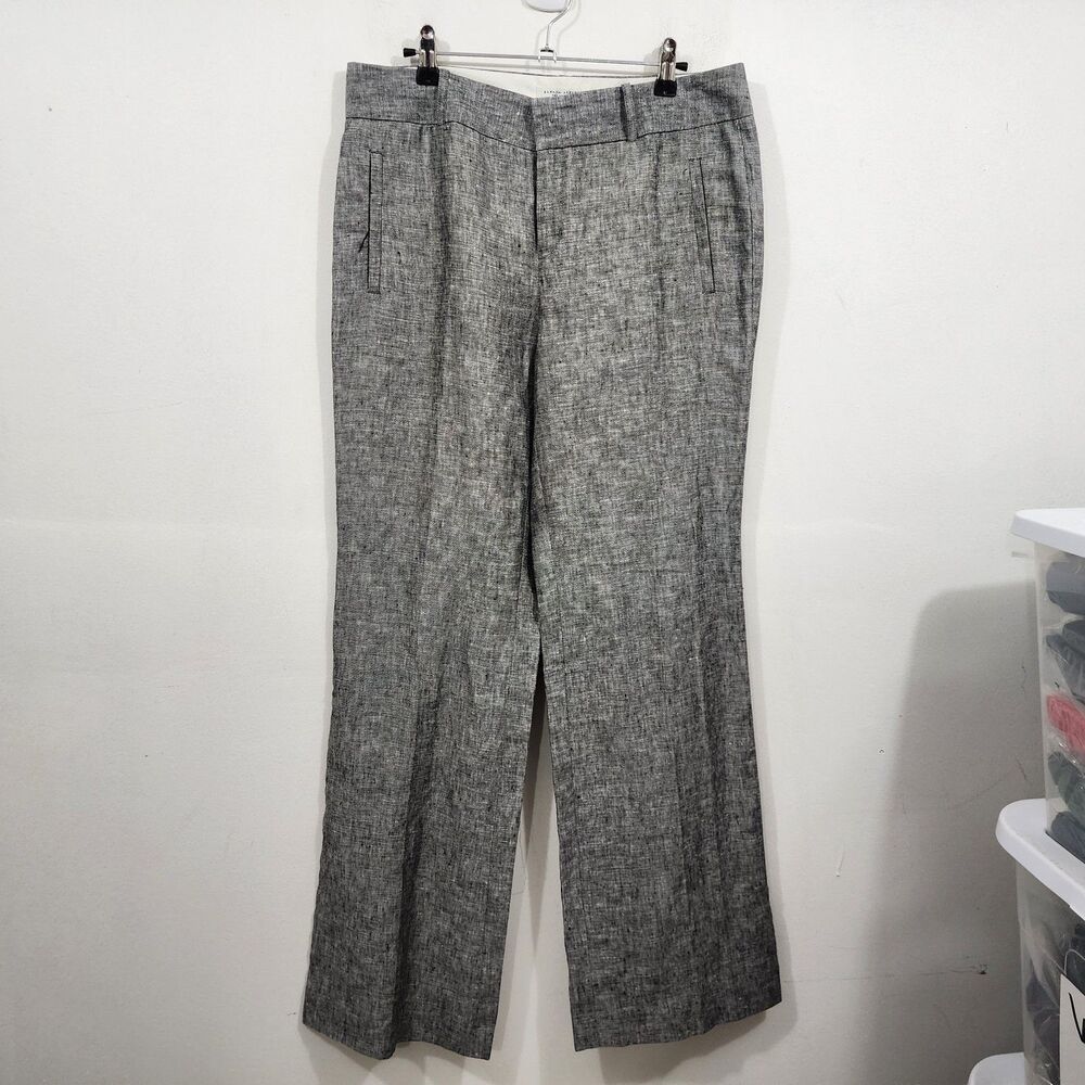 Vintage Banana Republic Martin Fit Pants Linen Gray Wide- Leg Tailored Womens 10